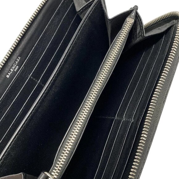 Auth BALENCIAGA Continental Zip Around 490625 Black Leather - Long Wallet - Picture 2 of 5